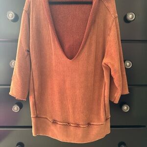 Free People West Track Brown Distressed Hoodie Sz m